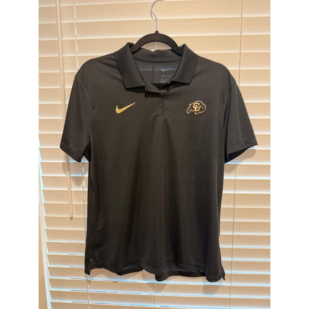 Nike Colorado‎ Buffaloes Dri-FIT Polo Shirt Womens XL Black Gold CU NCAA Logo